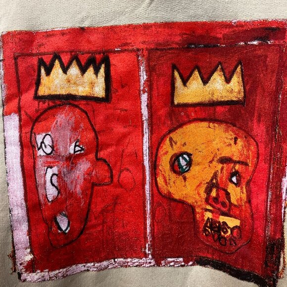 Jean Michel Basquiat Crown King Design Biege Hoodie size Small - Picture 2 of 4